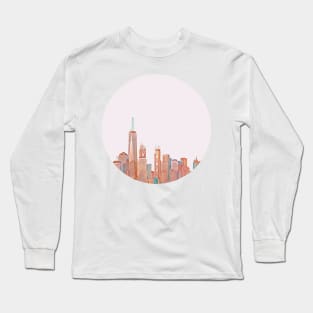 New York City (Manhattan) Skyline in Pink Long Sleeve T-Shirt